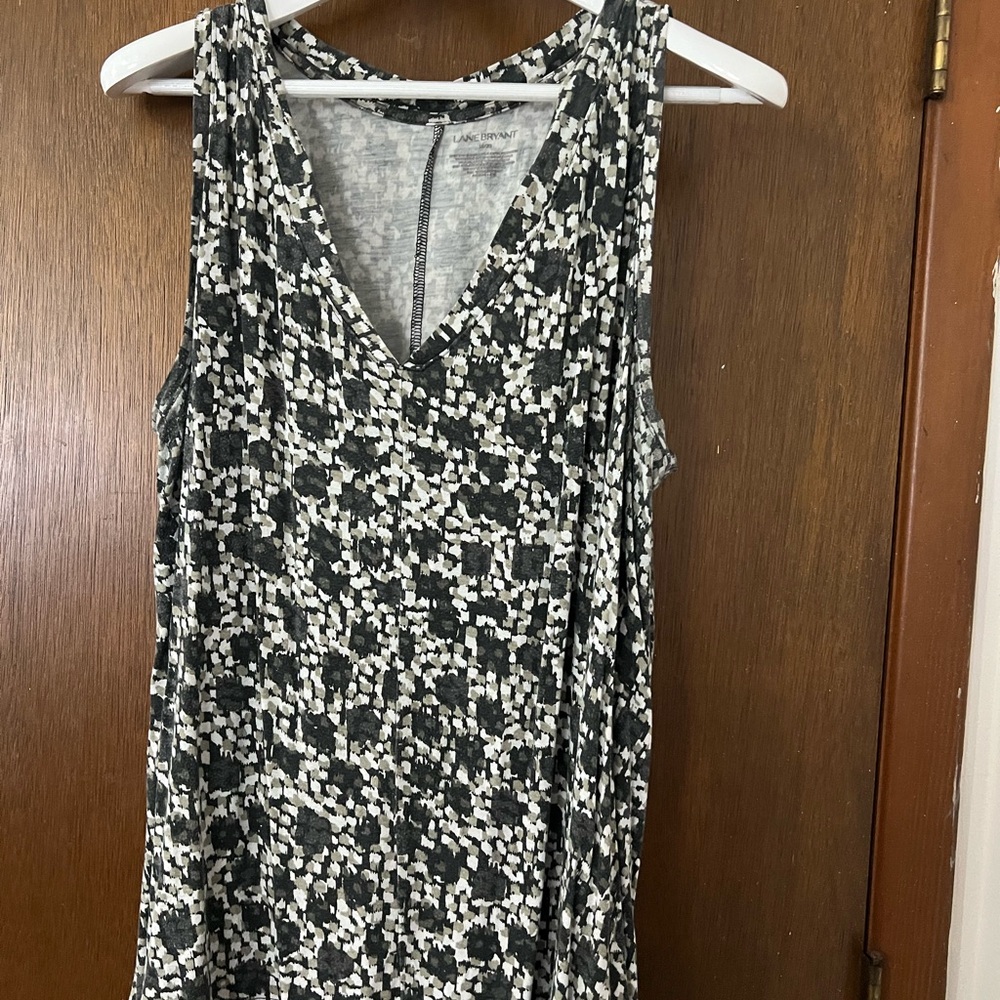 Lane Bryant Gray & Olive Green Patterned Sleeveless Tunic Top